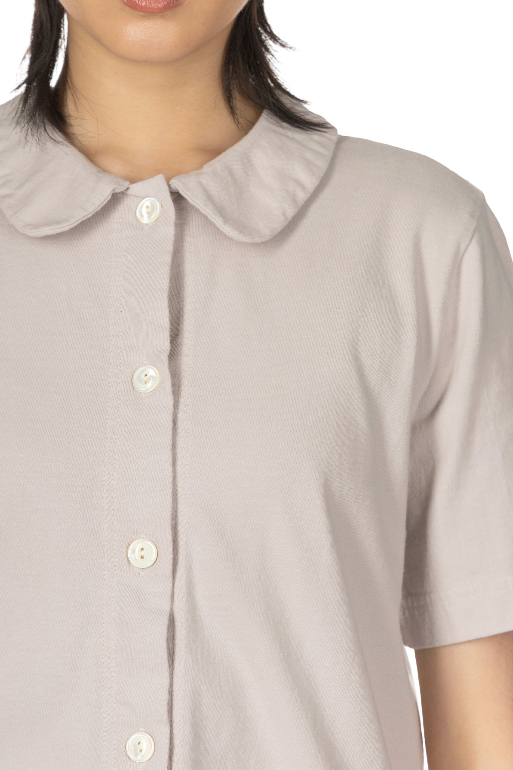 Tigre Brocante - Round Collar Open Polo Shirt - Oyster