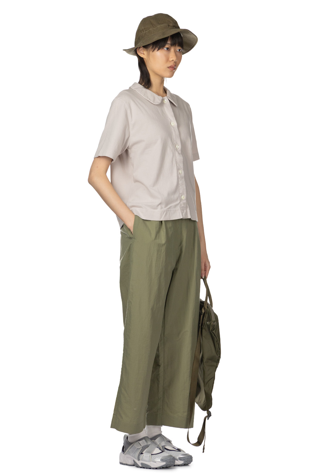 Tigre Brocante - Round Collar Open Polo Shirt - Oyster