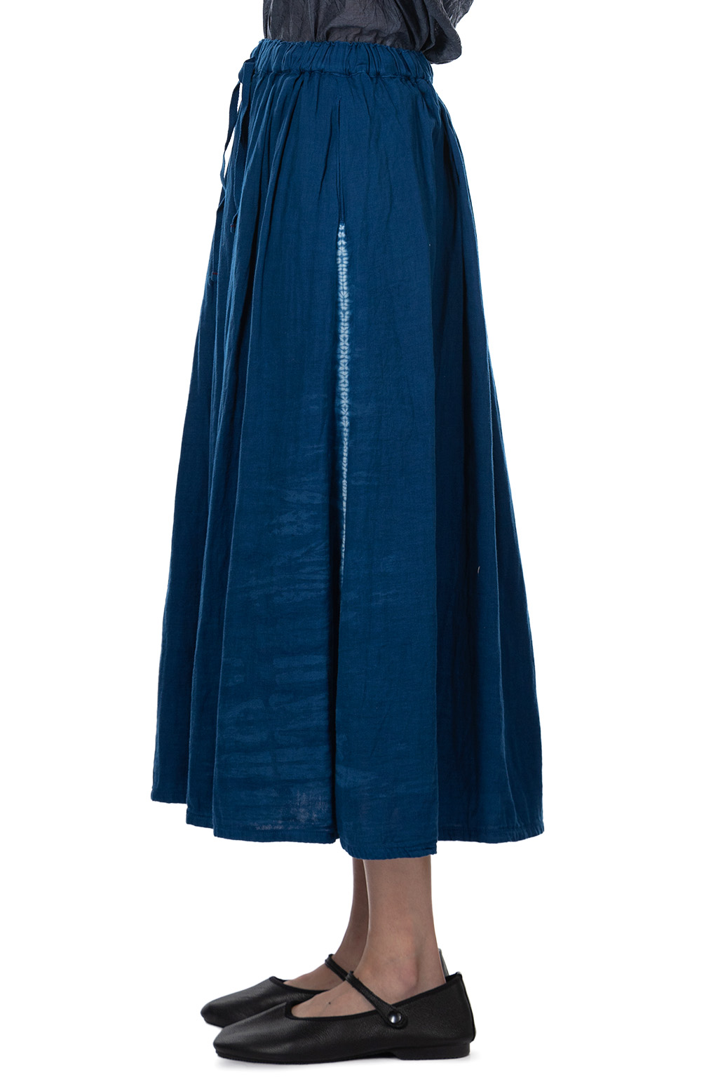 Tigre Brocante - Thin Line Drawstring Many Gathered Maxi Skirt - Indigo