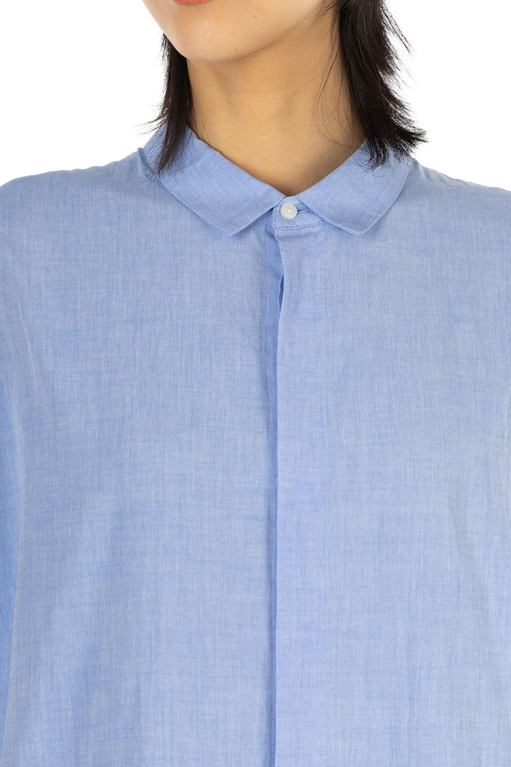 Veritecoeur - Flare Tuck Chambray Dress - Blue