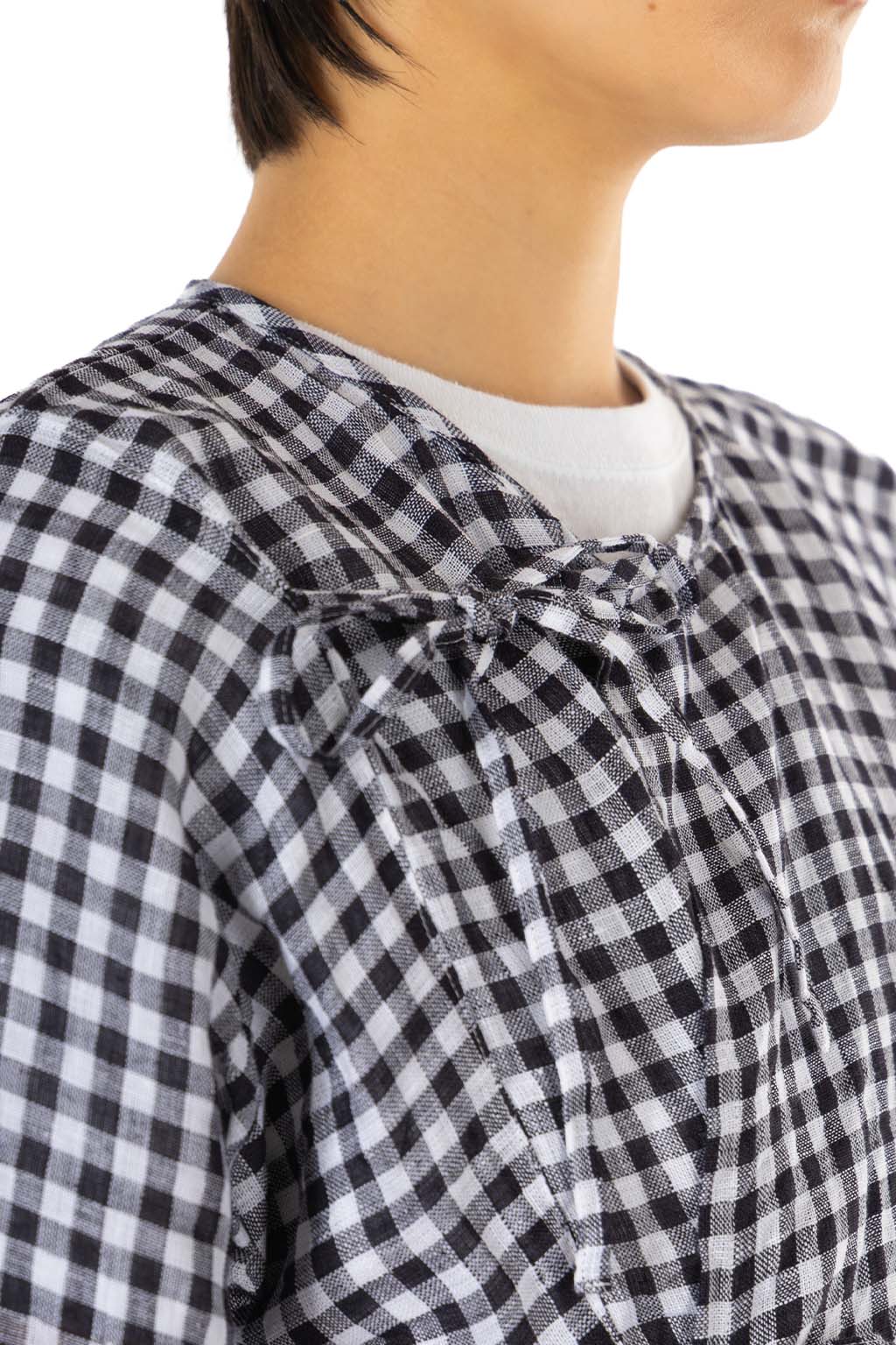 Veritecoeur - Gingham Check Wrap Blouse - Black Check