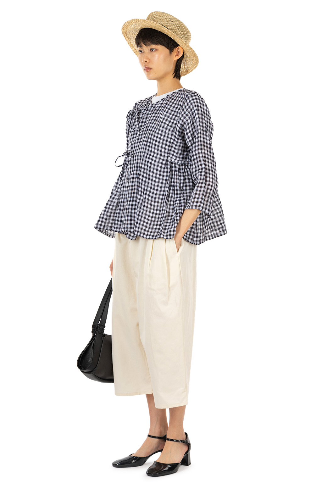 Veritecoeur - Gingham Check Wrap Blouse - Black Check