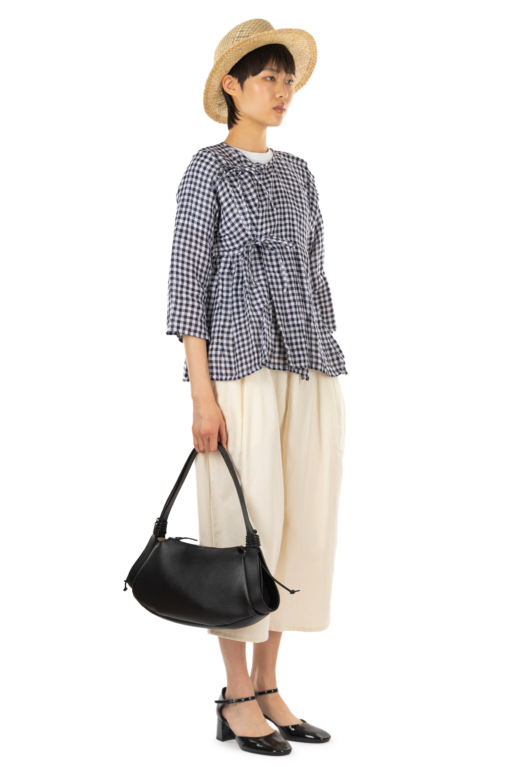 Veritecoeur - Gingham Check Wrap Blouse - Black Check