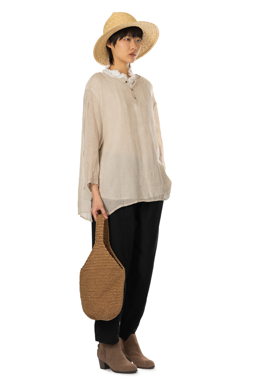 Veritecoeur - Linen 3-Button Pullover - Kinari