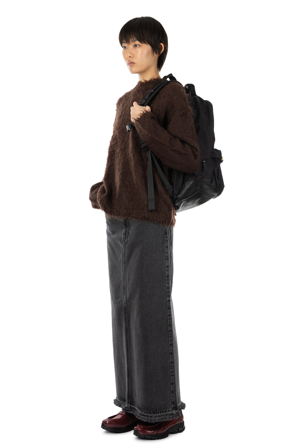 YLEVE - Mohair Napping Knit Pullover - Brown