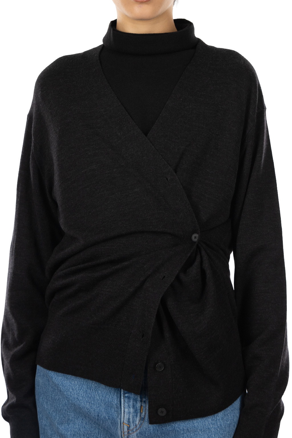 YLEVE - Superfine 120’s Wool Knit Cardigan - Charcoal
