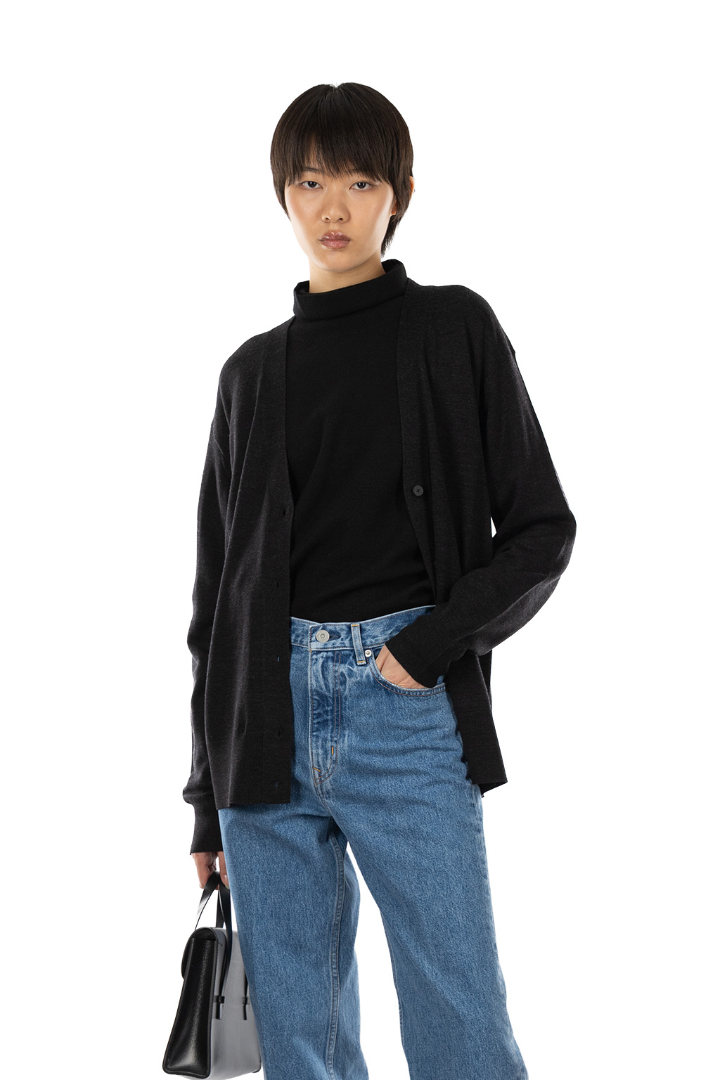 YLEVE - Superfine 120’s Wool Knit Cardigan - Charcoal