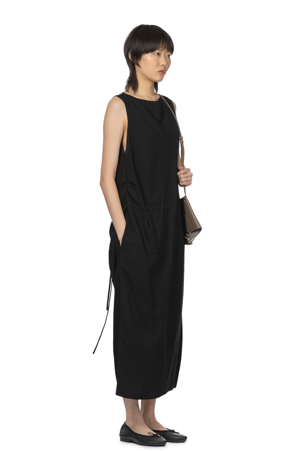 YLEVE - Tencel Gather One-Piece Dress - Black