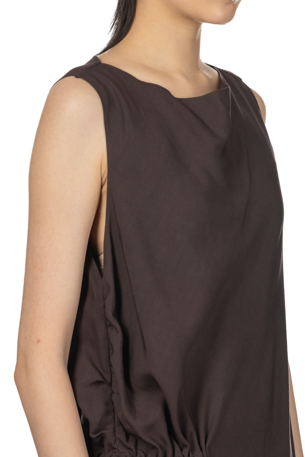 YLEVE - Tencel Gather One-Piece Dress - Burgundy