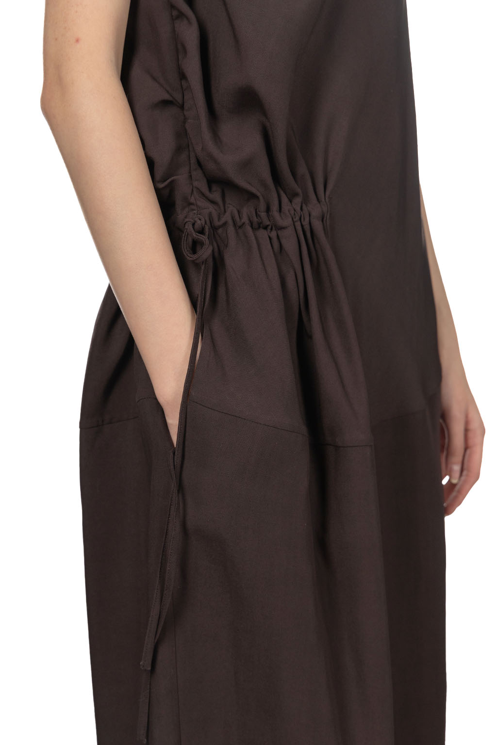 YLEVE - Tencel Gather One-Piece Dress - Burgundy
