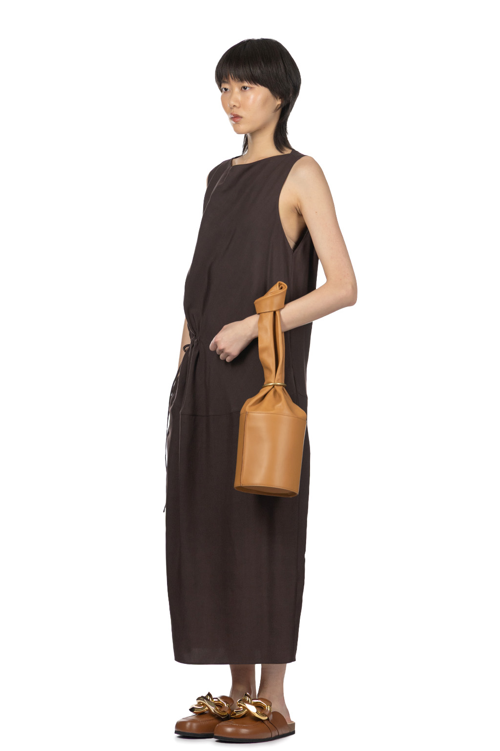 YLEVE - Tencel Gather One-Piece Dress - Burgundy