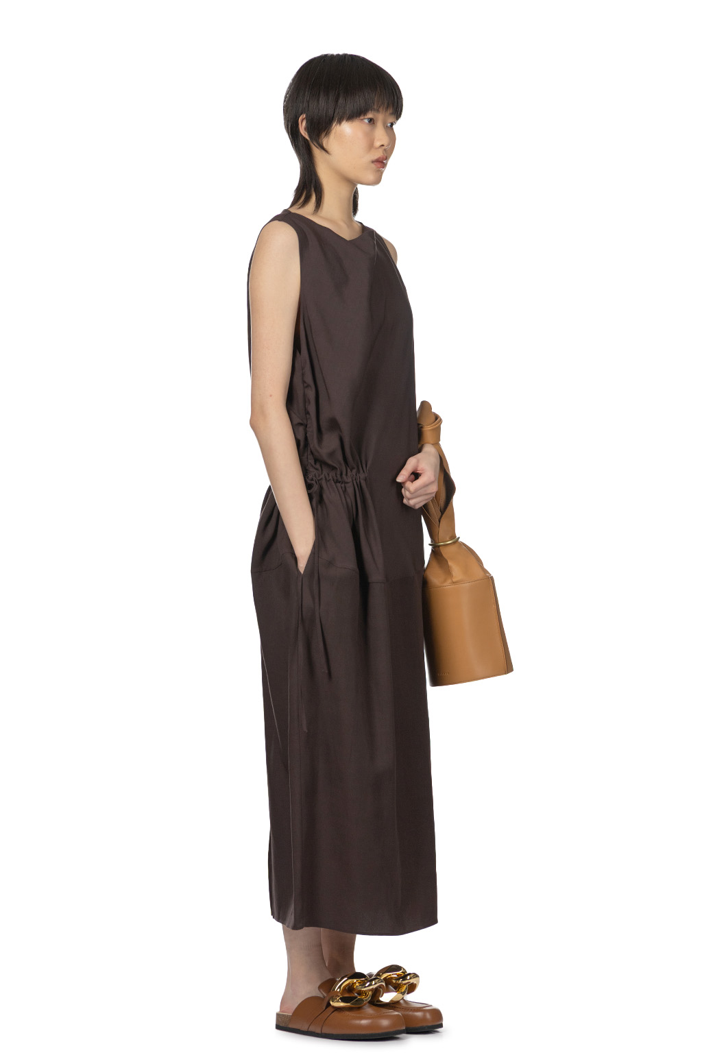 YLEVE - Tencel Gather One-Piece Dress - Burgundy