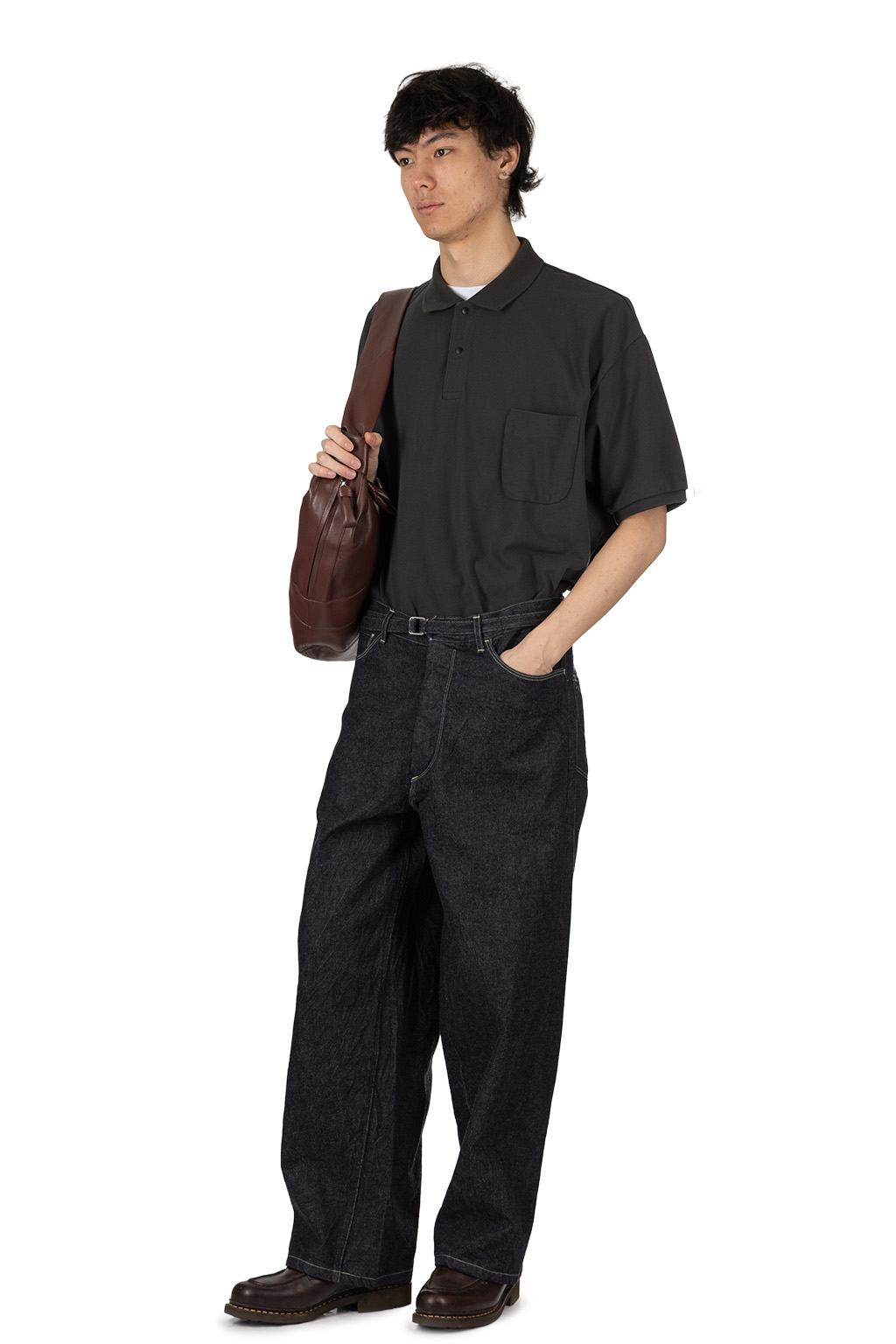 blurhms - 12.9oz Denim Bias Belted Pants - Indigo