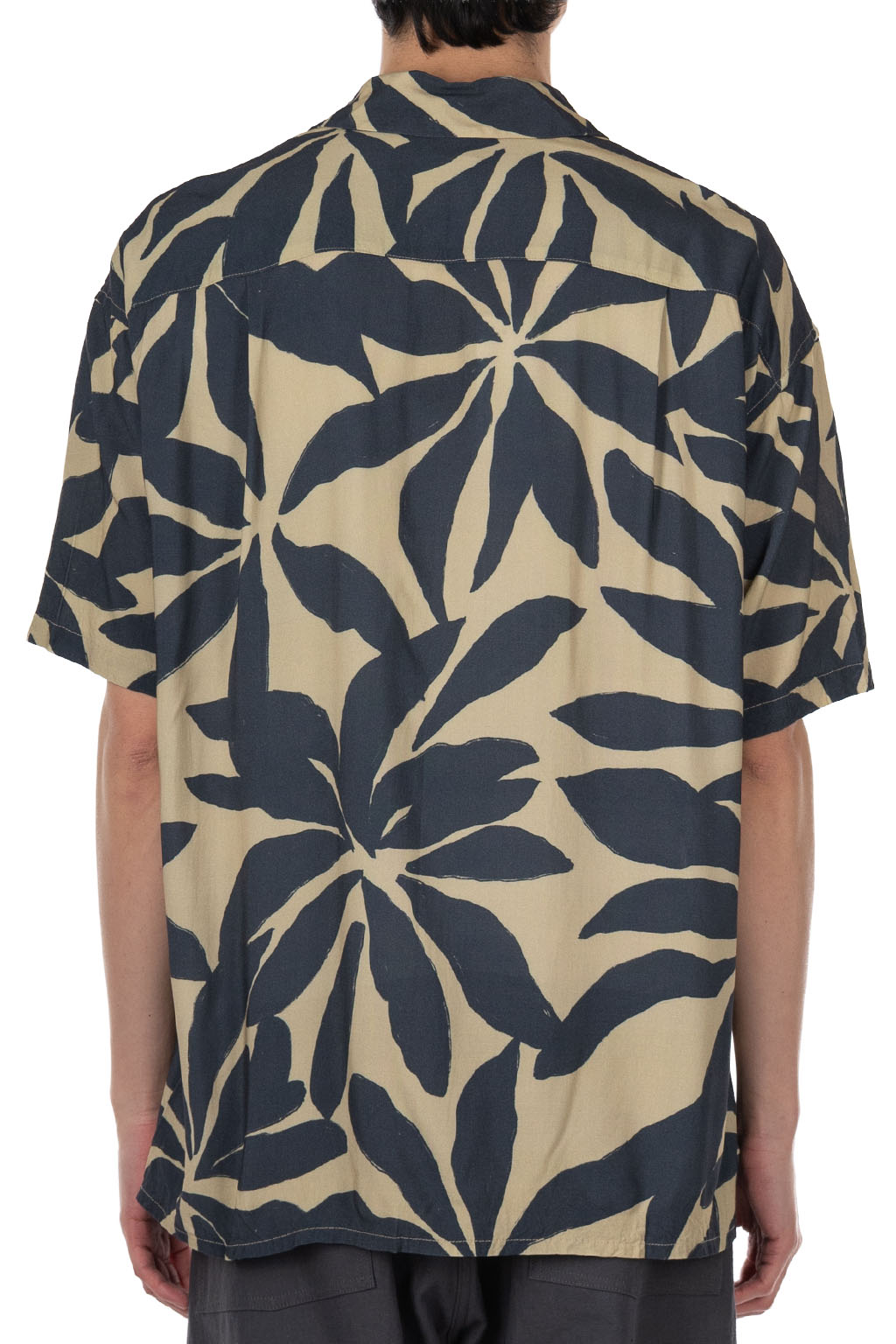 ts(s) - Open Collar Short Sleeve Shirt - Leaf Print - Navy
